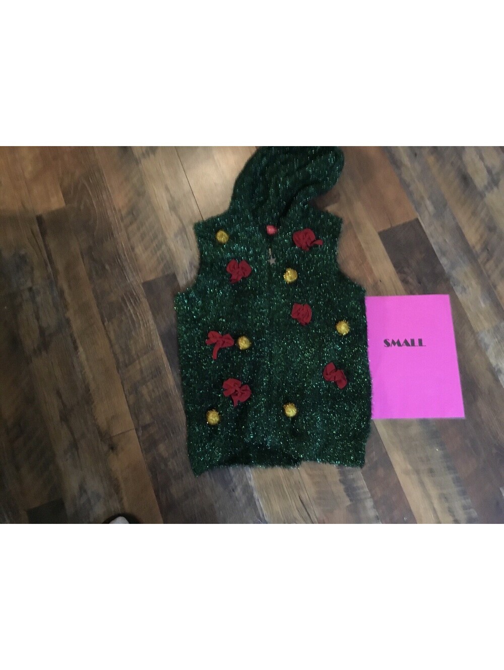 Women’s Zip Up Holiday Vest Green Sparkle With Hood